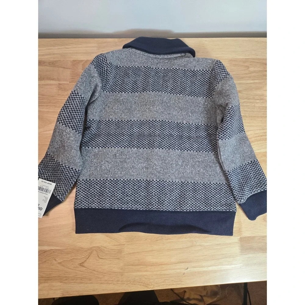 OshKosh B'gosh Boys Navy and Gray Striped Shawl Collar Cardigan Sweater 5T